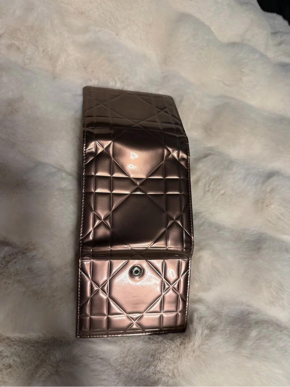Dior Metallic Rose Gold Quilted Small Wallet with Dior Charms
